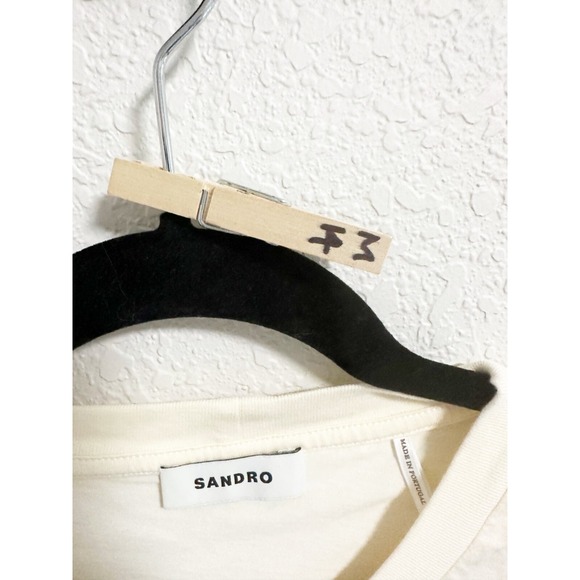 Sandro Adelin Peace T-Shirt Short Sleeve Crew Neck Organic Cotton Ecru Size XL - Picture 6 of 6